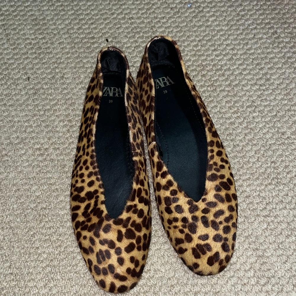 Zara Leopard-Print Ballet Flats Calfhair